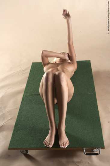 Nude Woman White Laying poses - ALL Slim Laying poses - on back long blond Pinup