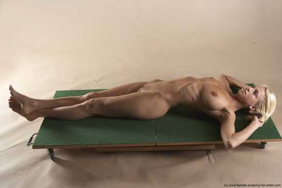 Nude Woman White Laying poses - ALL Slim Laying poses - on back long blond Pinup