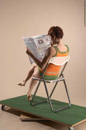 Casual Daily activities Woman White Sitting poses - ALL Slim short red Sitting poses - simple Academic