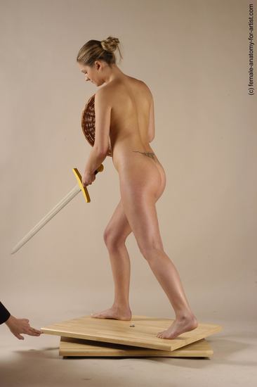 Nude Fighting with sword Woman White Standing poses - ALL Slim long brown Standing poses - simple Pinup