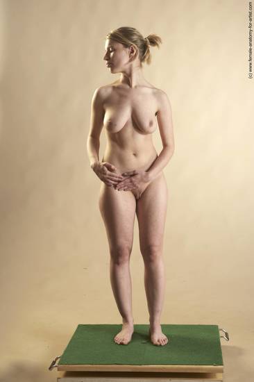 Nude Woman White Standing poses - ALL Slim long blond Standing poses - simple Pinup