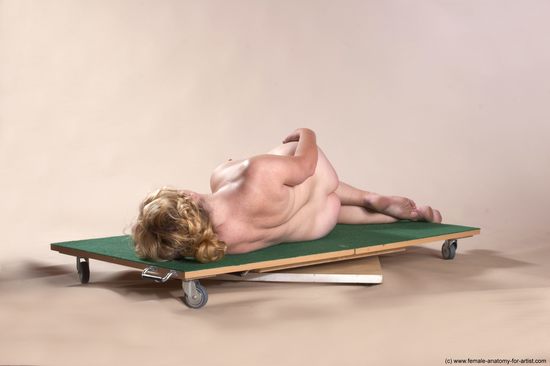 Nude Woman White Laying poses - ALL Average Laying poses - on side medium blond Pinup