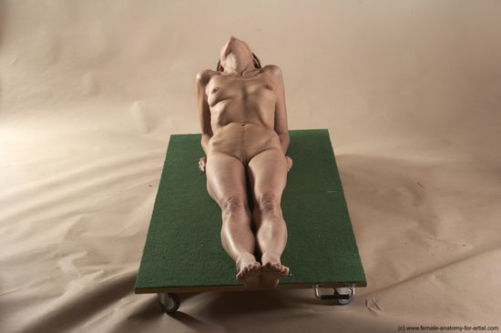 Nude Woman White Laying poses - ALL Underweight Laying poses - on back short brown Pinup