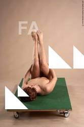 Nude Woman White Laying poses - ALL Slim Laying poses - on back short red Pinup