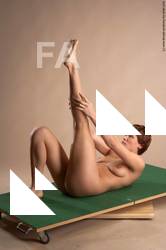 Nude Woman White Laying poses - ALL Slim Laying poses - on back short red Pinup