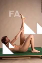 Nude Woman White Laying poses - ALL Slim Laying poses - on back short red Pinup