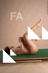 Nude Woman White Laying poses - ALL Slim Laying poses - on back short red Pinup