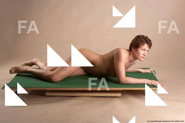 Nude Woman White Laying poses - ALL Slim Laying poses - on stomach short red Pinup