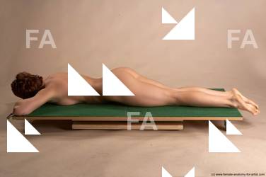 Nude Woman White Laying poses - ALL Slim Laying poses - on stomach short red Pinup