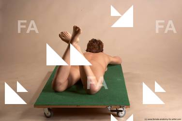 Nude Woman White Laying poses - ALL Slim Laying poses - on stomach short red Pinup