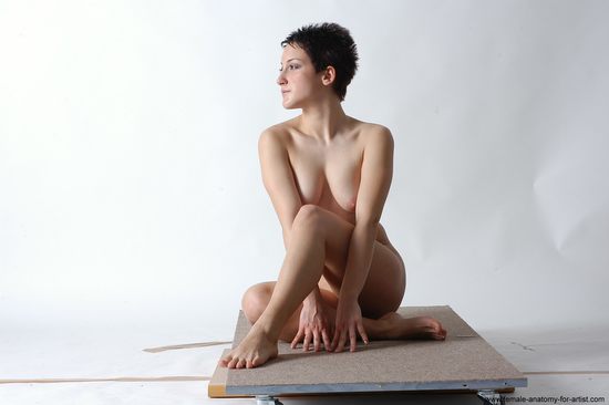 Nude Woman White Sitting poses - ALL Slim short black Sitting poses - simple Pinup