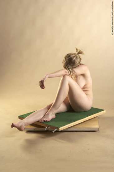 Nude Woman White Sitting poses - ALL Slim long blond Sitting poses - simple Pinup