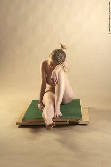 Nude Woman White Sitting poses - ALL Slim long blond Sitting poses - simple Pinup