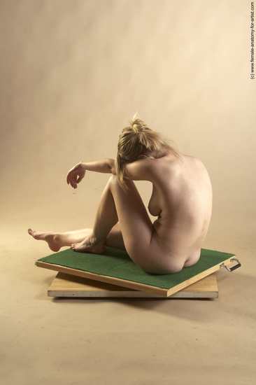 Nude Woman White Sitting poses - ALL Slim long blond Sitting poses - simple Pinup