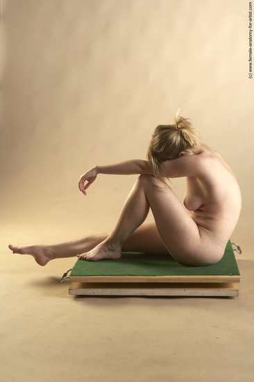 Nude Woman White Sitting poses - ALL Slim long blond Sitting poses - simple Pinup