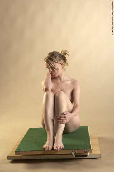 Nude Woman White Sitting poses - ALL Slim long blond Sitting poses - simple Pinup