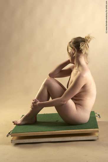 Nude Woman White Sitting poses - ALL Slim long blond Sitting poses - simple Pinup