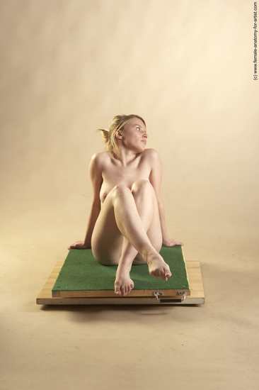 Nude Woman White Sitting poses - ALL Slim long blond Sitting poses - simple Pinup