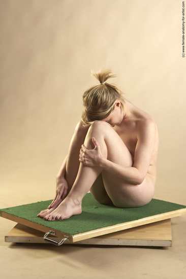 Nude Woman White Sitting poses - ALL Slim long blond Sitting poses - simple Pinup