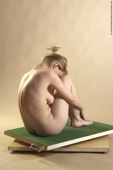 Nude Woman White Sitting poses - ALL Slim long blond Sitting poses - simple Pinup