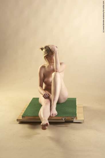 Nude Woman White Sitting poses - ALL Slim long blond Sitting poses - simple Pinup