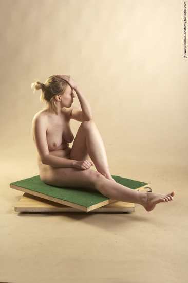 Nude Woman White Sitting poses - ALL Slim long blond Sitting poses - simple Pinup