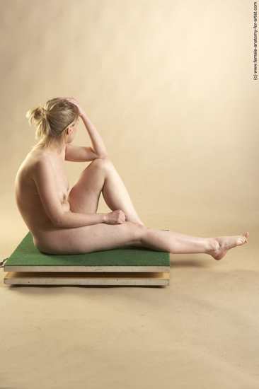 Nude Woman White Sitting poses - ALL Slim long blond Sitting poses - simple Pinup