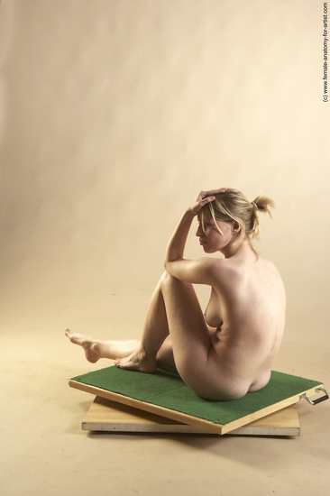 Nude Woman White Sitting poses - ALL Slim long blond Sitting poses - simple Pinup