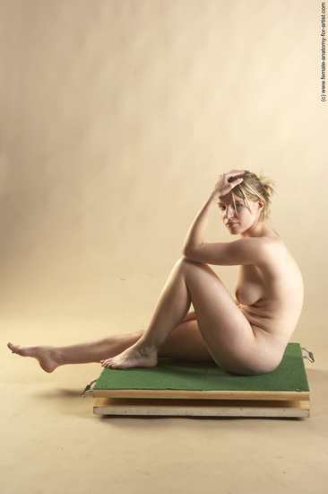 Nude Woman White Sitting poses - ALL Slim long blond Sitting poses - simple Pinup