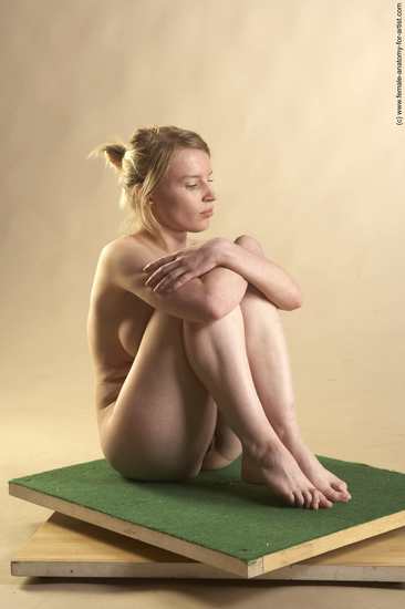 Nude Woman White Sitting poses - ALL Slim long blond Sitting poses - simple Pinup