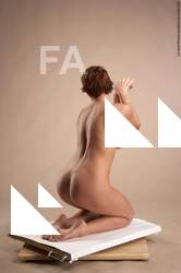 Nude Woman White Kneeling poses - ALL Slim Kneeling poses - on both knees short red Pinup