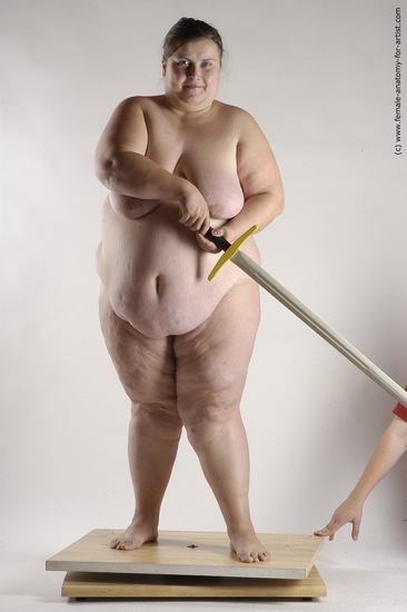 Nude Fighting with sword Woman White Standing poses - ALL Overweight medium brown Standing poses - simple Pinup