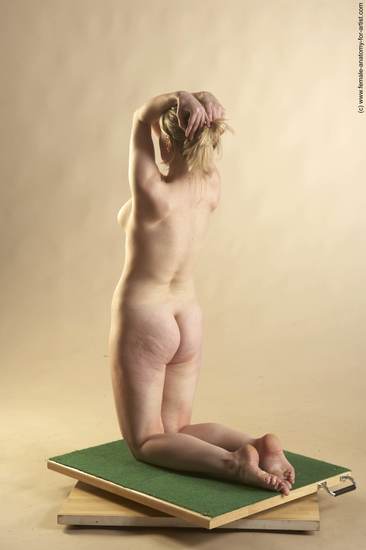 Nude Woman White Kneeling poses - ALL Slim Kneeling poses - on both knees long blond Pinup