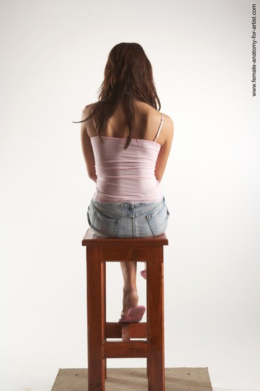 Casual Woman White Kneeling poses - ALL Slim Kneeling poses - on both knees long brown Academic