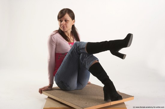 Casual Woman White Sitting poses - ALL Slim long brown Sitting poses - simple Academic