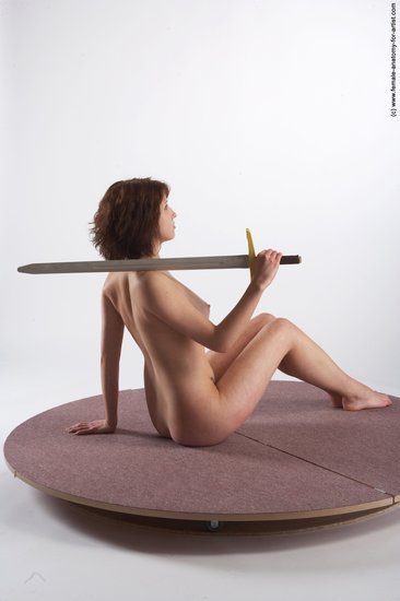 Nude Fighting with sword Woman White Sitting poses - ALL Slim medium brown Sitting poses - simple Pinup