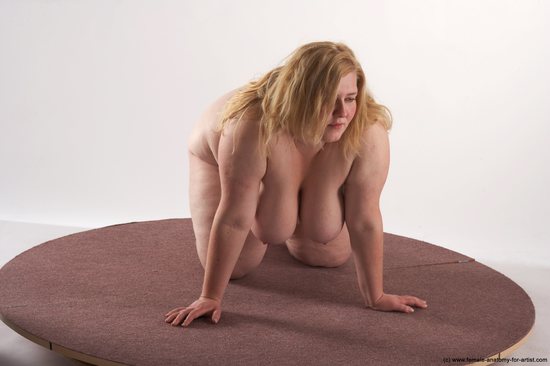 Nude Woman White Kneeling poses - ALL Overweight Kneeling poses - on both knees long blond Pinup