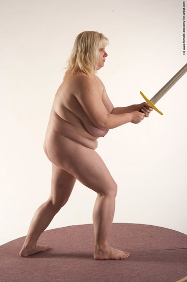 Nude Fighting with spear Woman White Standing poses - ALL Overweight medium blond Standing poses - simple Pinup