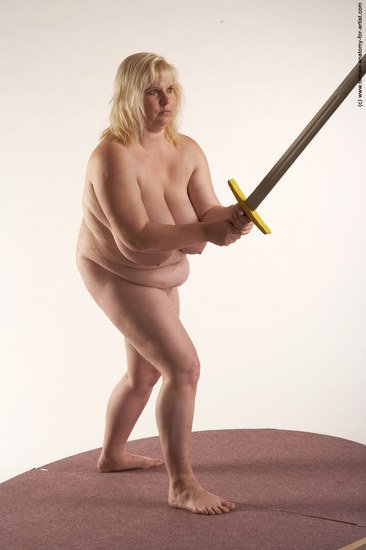 Nude Fighting with spear Woman White Standing poses - ALL Overweight medium blond Standing poses - simple Pinup