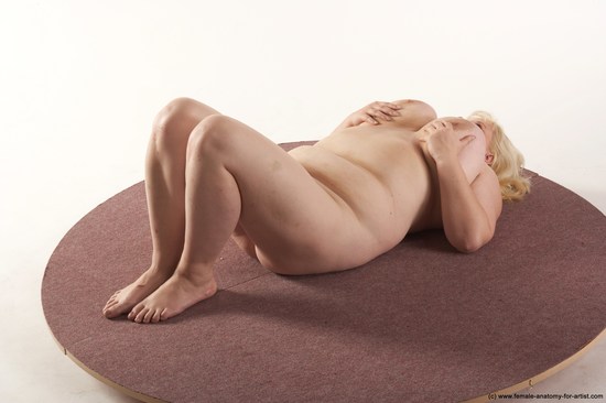 Nude Woman White Laying poses - ALL Overweight Laying poses - on back medium blond Pinup