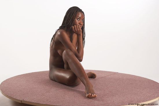 Nude Woman Black Sitting poses - ALL Slim dreadlocks black Sitting poses - simple Pinup