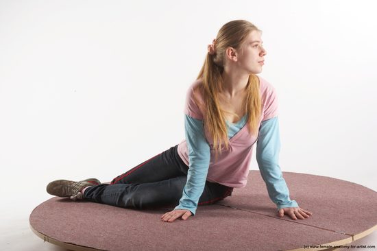 Casual Woman White Sitting poses - ALL Slim long blond Sitting poses - simple Academic