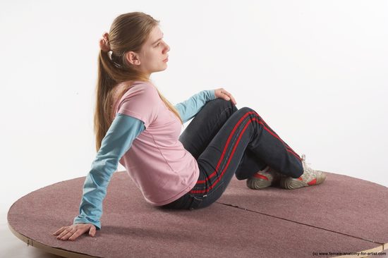 Casual Woman White Sitting poses - ALL Slim long blond Sitting poses - simple Academic