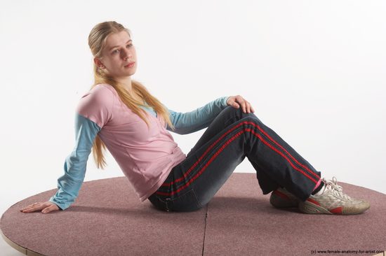 Casual Woman White Sitting poses - ALL Slim long blond Sitting poses - simple Academic