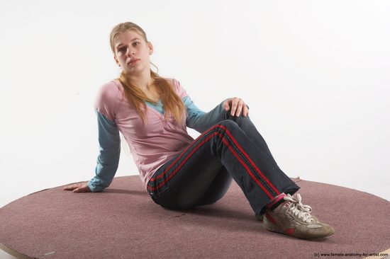 Casual Woman White Sitting poses - ALL Slim long blond Sitting poses - simple Academic