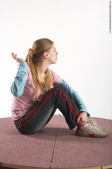 Casual Woman White Sitting poses - ALL Slim long blond Sitting poses - simple Academic