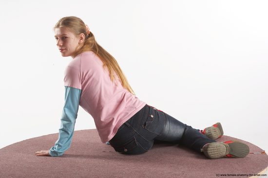 Casual Woman White Sitting poses - ALL Slim long blond Sitting poses - simple Academic