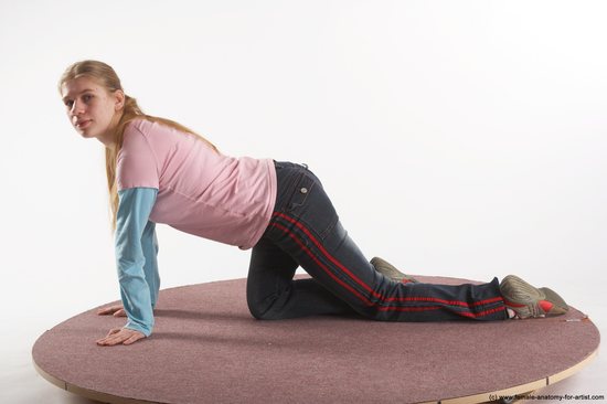 Casual Woman White Kneeling poses - ALL Slim Kneeling poses - on both knees long blond Academic