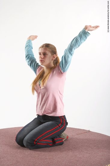 Casual Woman White Sitting poses - ALL Slim long blond Sitting poses - on knees Academic