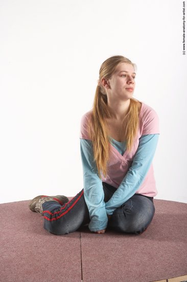 Casual Woman White Sitting poses - ALL Slim long blond Sitting poses - simple Academic